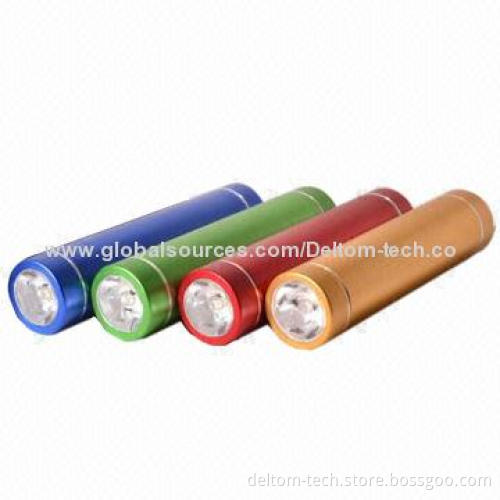 Flashlight 2,600mAh Portable External Power Bank for iPhone, 5V/1A Input